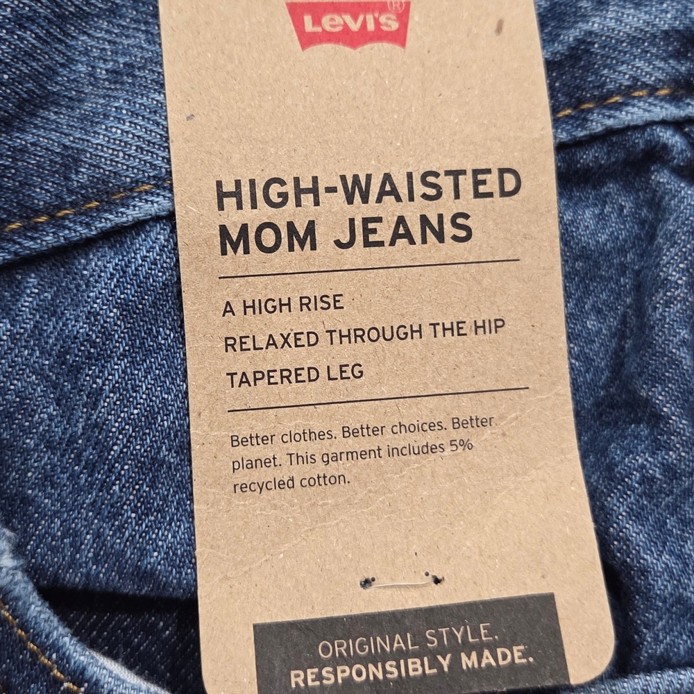 Levis High Waisted Mom Jeans Womens 32x27 Blue Denim Distressed Tapered NEW - Picture 4 of 9